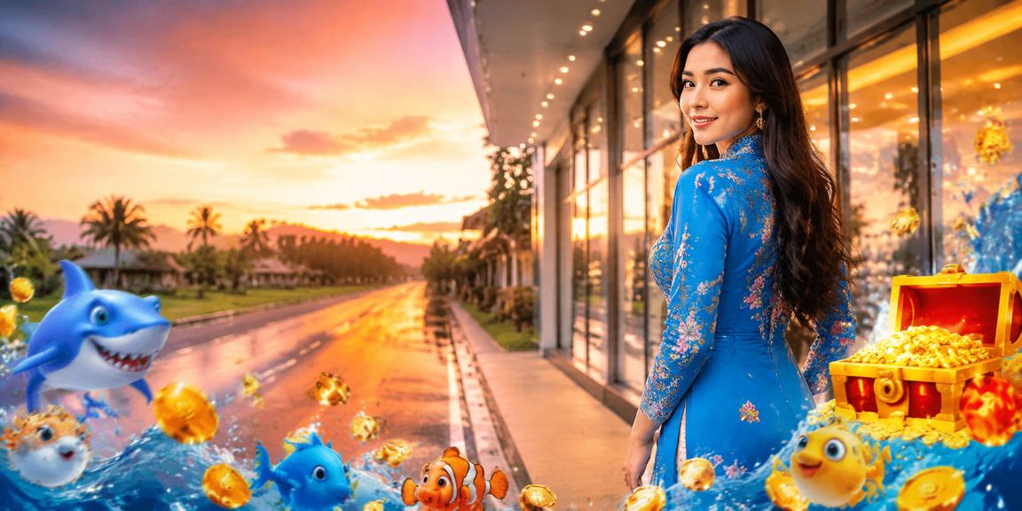 Permainan tembak ikan dalam talian dengan watak berbusana baju kurung Malaysia